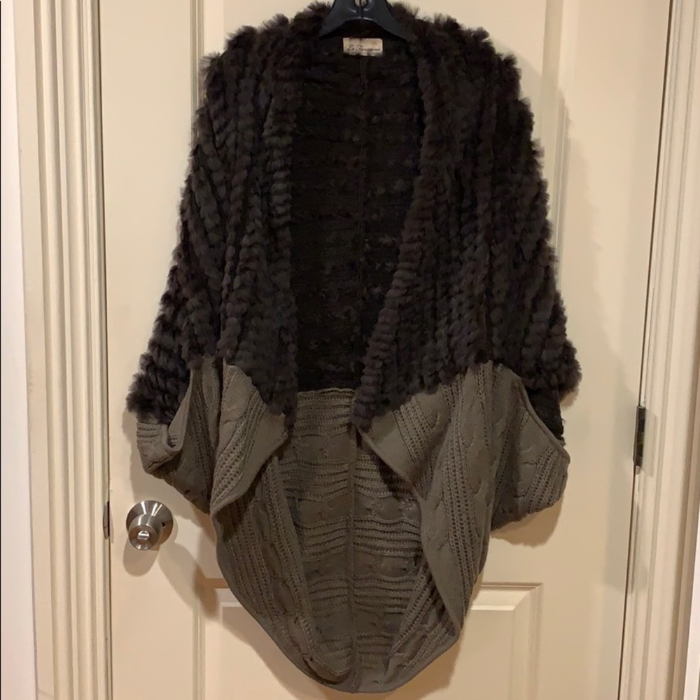 Rabbit Fur Woolen Cape